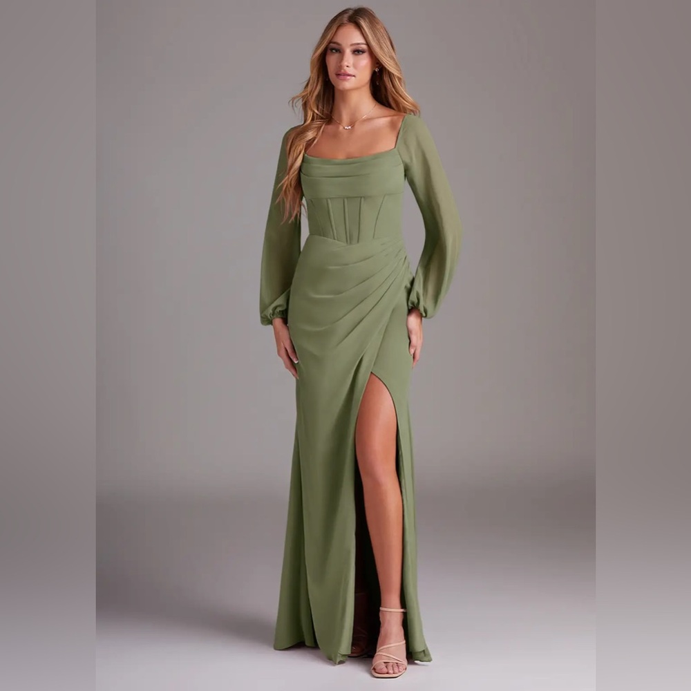 Azazie Charissa Bridesmaid Dress Chiffon Pistachio